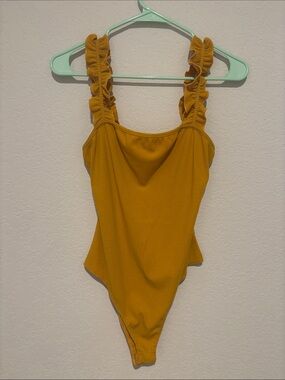 Le Lis Ribbed Tank Top with Ruffle Straps - Mustard Yellow